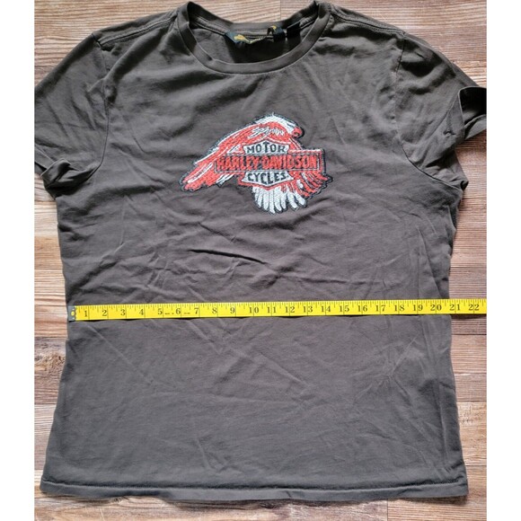 Harley Davidson Women's Sublimated Embroidery Eagle Cap Sleeve Shirt Y2K Size XL - Picture 4 of 10